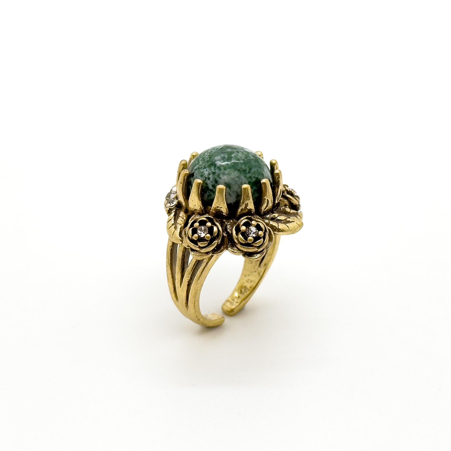 Vintage Art Deco Rose Emerald Flower Open Ring