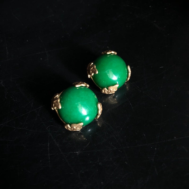 Vintage Royal Green Agate Jewelry Set