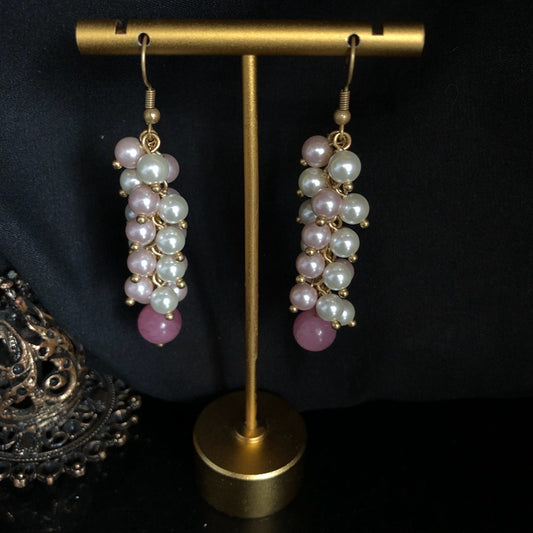 Vintage Multi-Layer Glass Pearl Tassel Necklace & Earrings Set