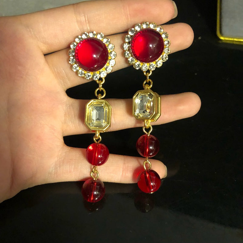 Vintage Palace Gold-Plated Long Glass Drop Earrings