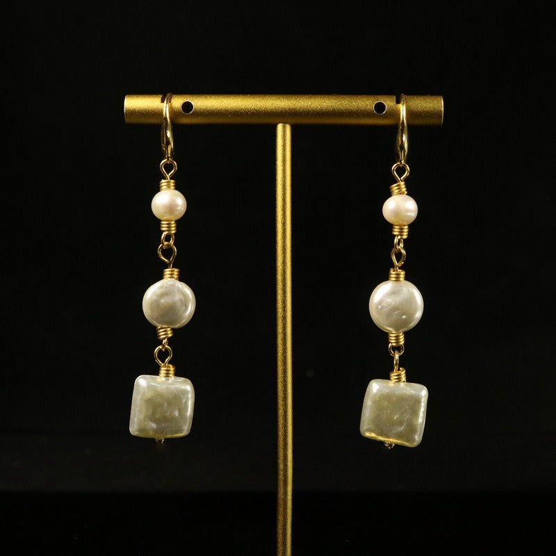 Vintage White Pearl Long Earrings & Necklace Set