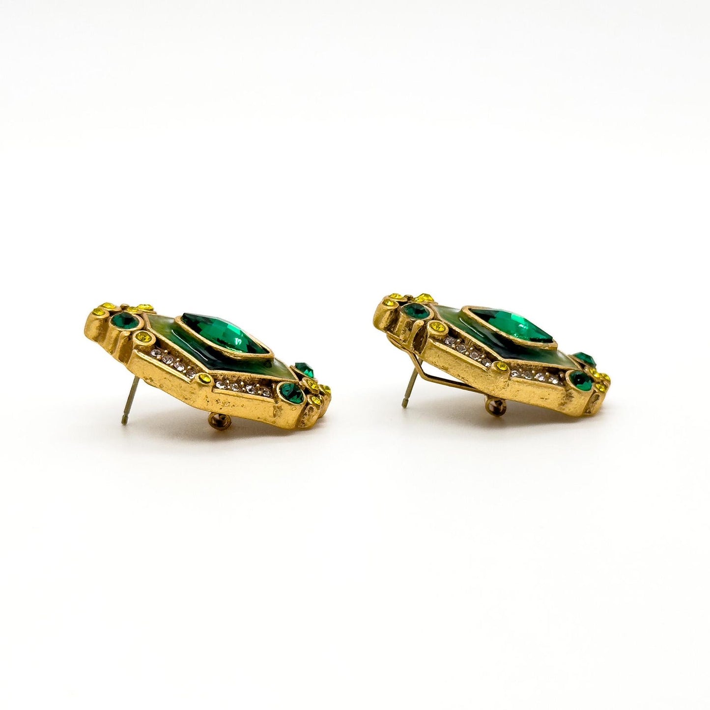 Vintage Art Deco Green Zircon Cameo Boho Earrings