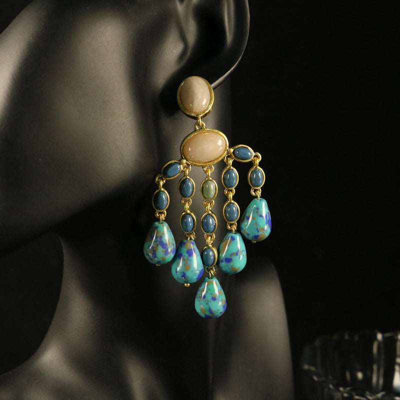 Long Gemstone Tassel Earrings