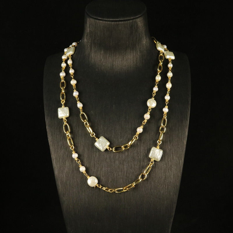 Vintage White Pearl Long Earrings & Necklace Set