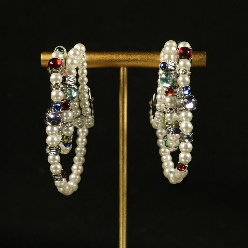 Vintage Handmade Beaded C-Hoop Earrings