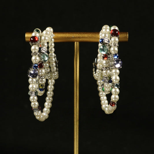 Vintage Handmade Beaded C-Hoop Earrings