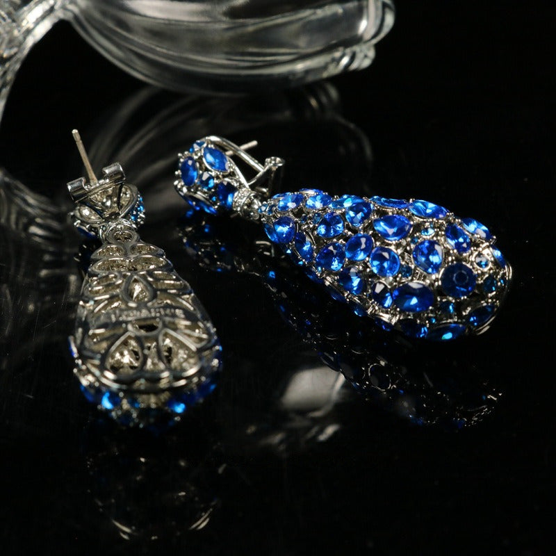 Vintage Hollow Blue Statement Earrings