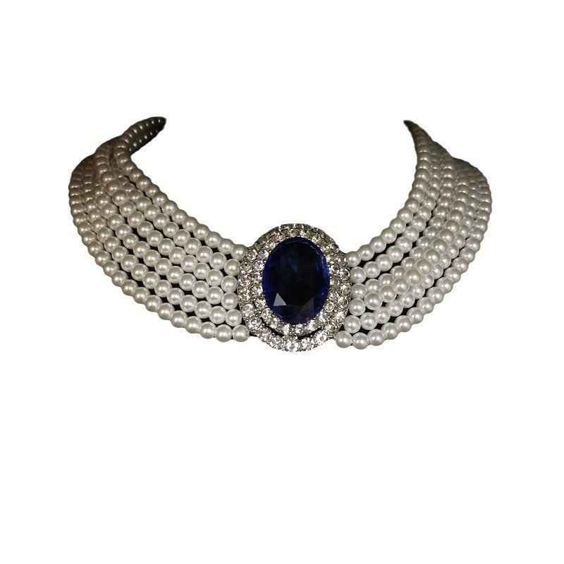 French Vintage-Inspired Pearl & Rhinestone Necklace