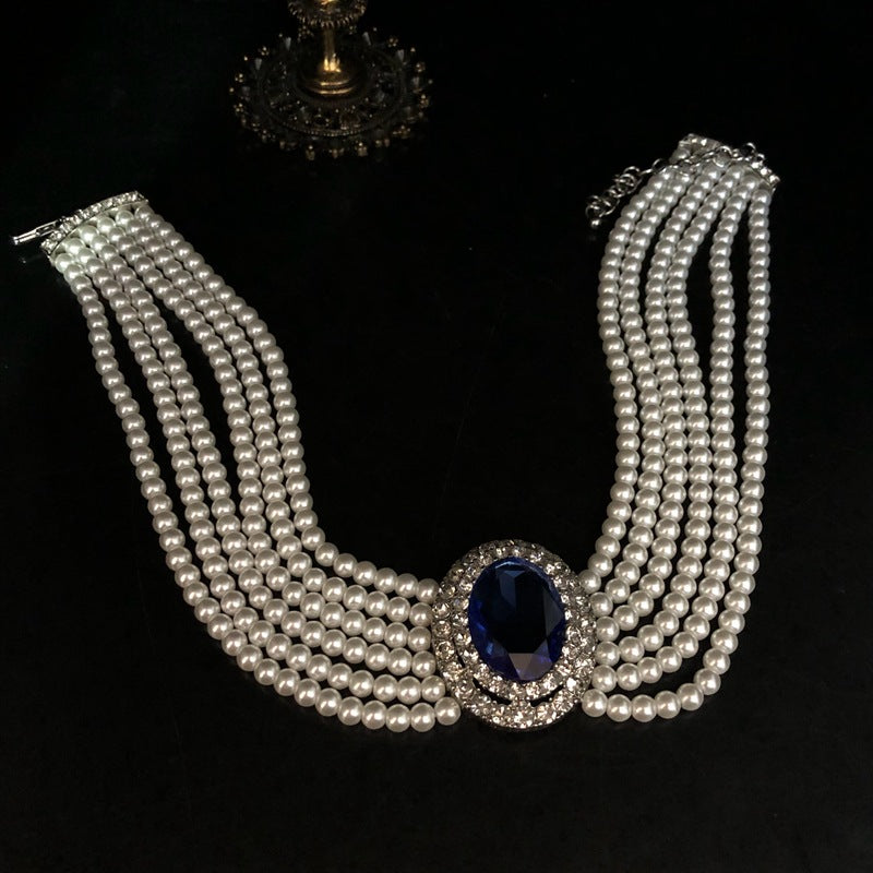 French Vintage-Inspired Pearl & Rhinestone Necklace