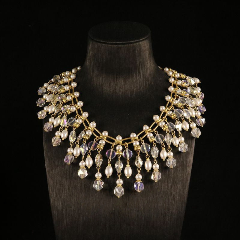 Chic Glass Necklace & Tassel Earrings Set
