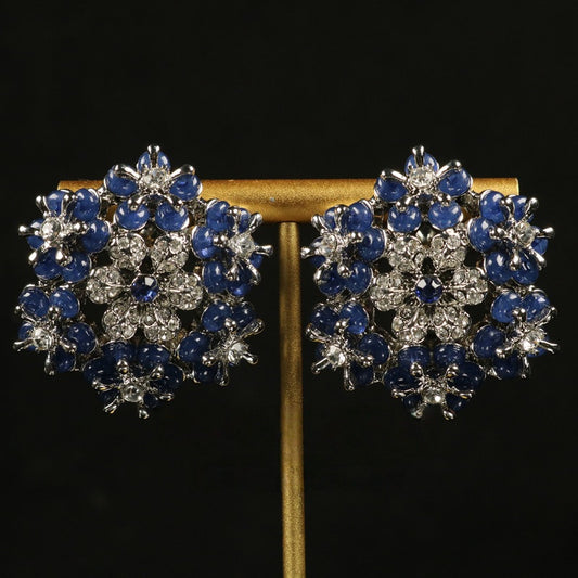 Vintage Snowflake Flower Blue Crystal Stud Earrings