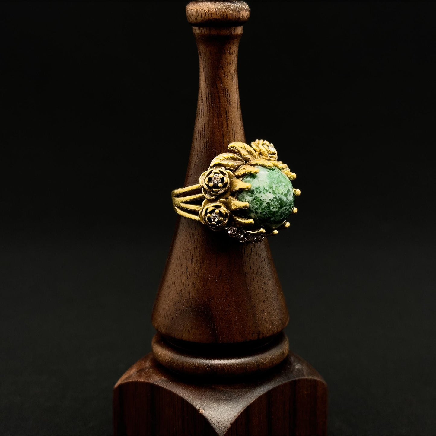 Vintage Art Deco Rose Emerald Flower Open Ring