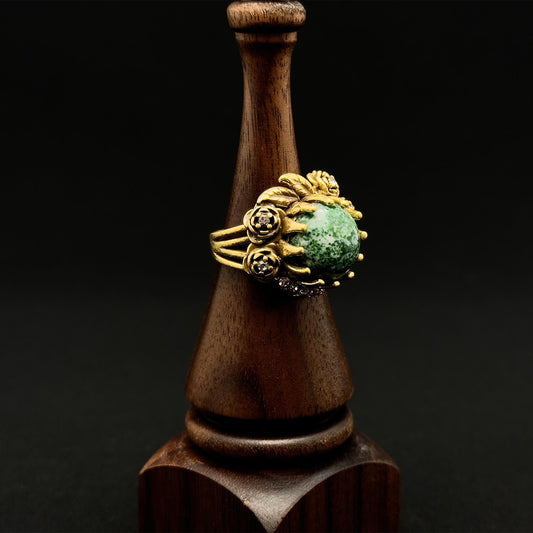 Vintage Art Deco Rose Emerald Flower Open Ring