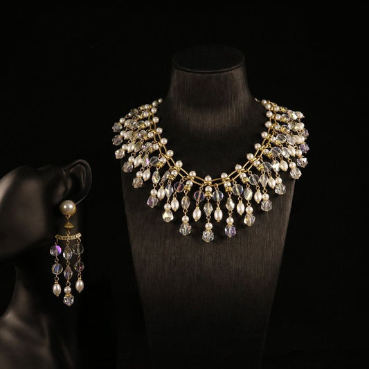 Chic Glass Necklace & Tassel Earrings Set