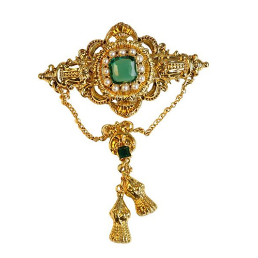Baroque-Style Rhinestone Tassel Brooch