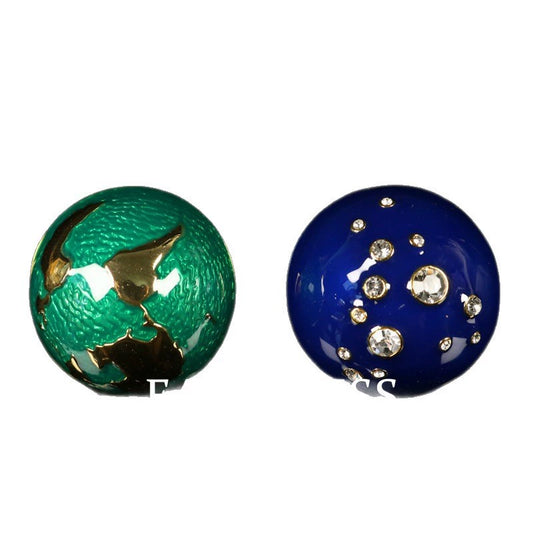 Vintage Hemispherical Enamel Earrings with CZ Stones