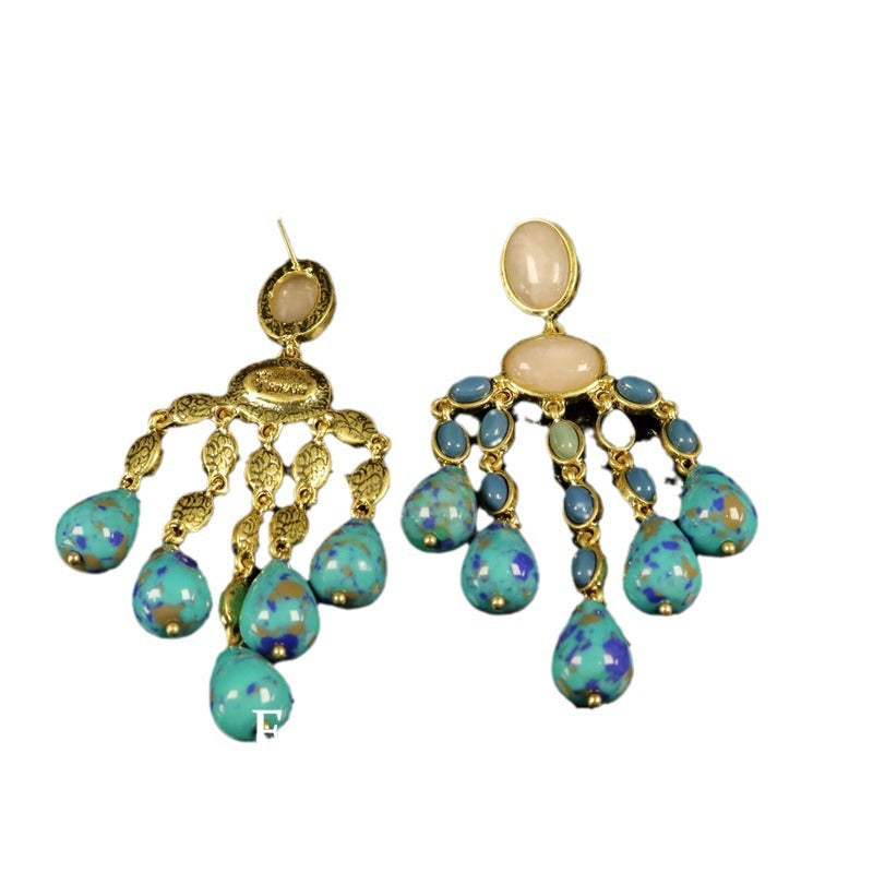 Long Gemstone Tassel Earrings