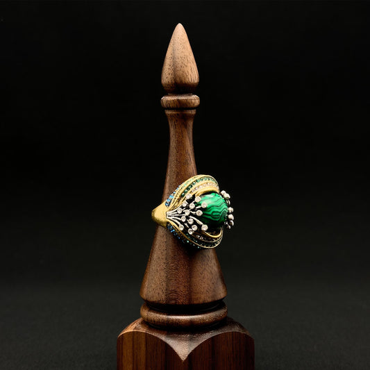 Vintage Art Deco Emerald Ethnic Open Ring