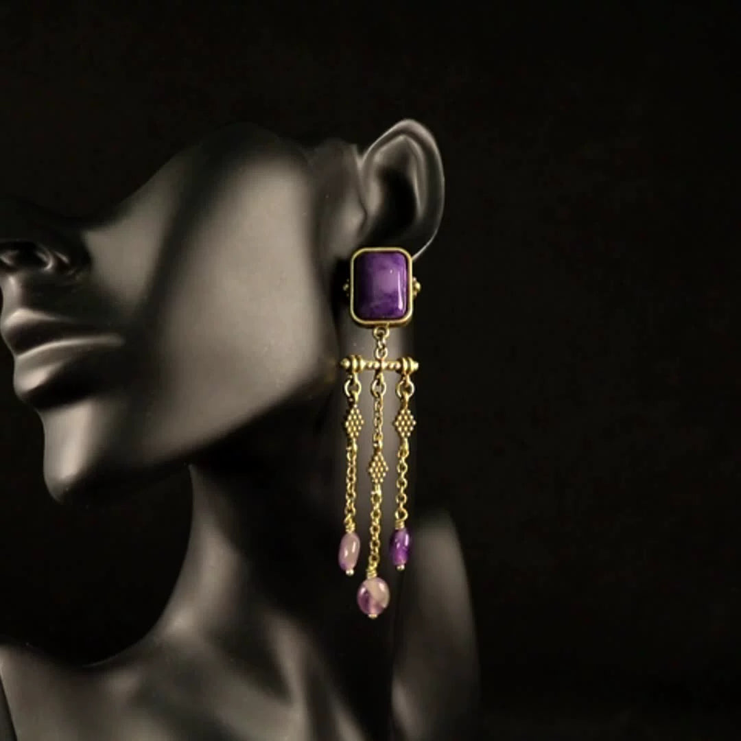 Retro Royal Long Tassel Earrings | Stud & Clip-On