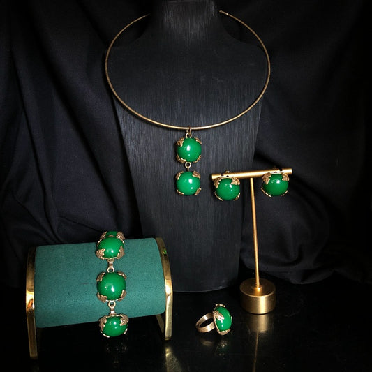 Vintage Royal Green Agate Jewelry Set