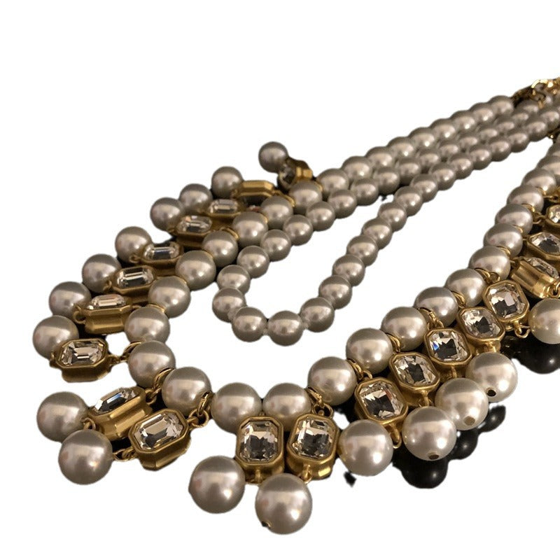 Vintage European Style Multi-Layer Short Pearl Necklace