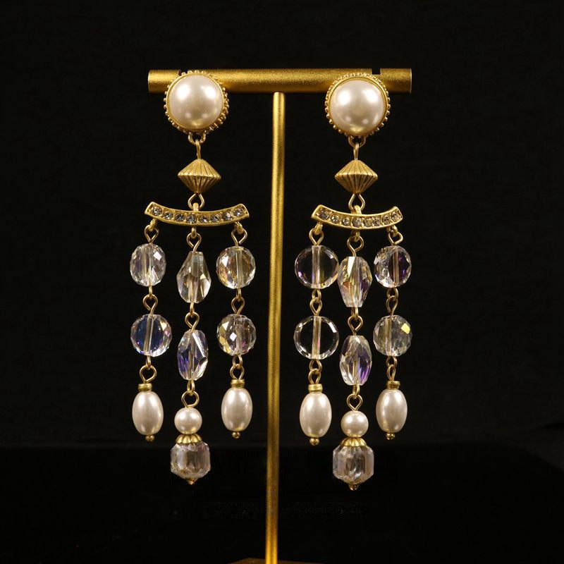 Chic Glass Necklace & Tassel Earrings Set