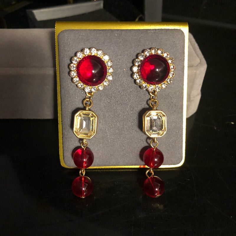 Vintage Palace Gold-Plated Long Glass Drop Earrings
