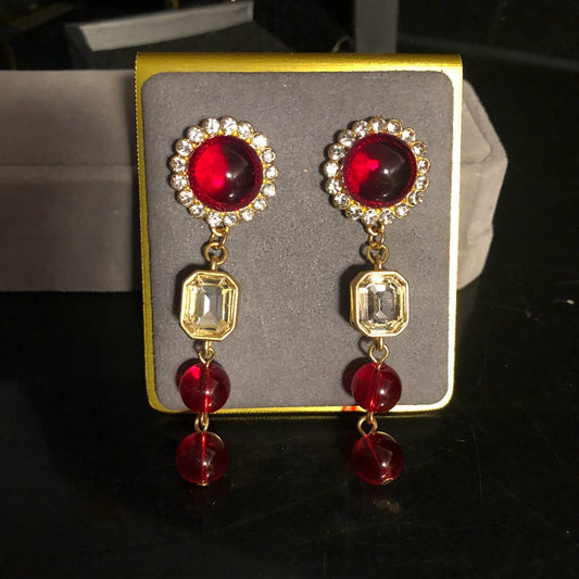 Vintage Palace Gold-Plated Long Glass Drop Earrings