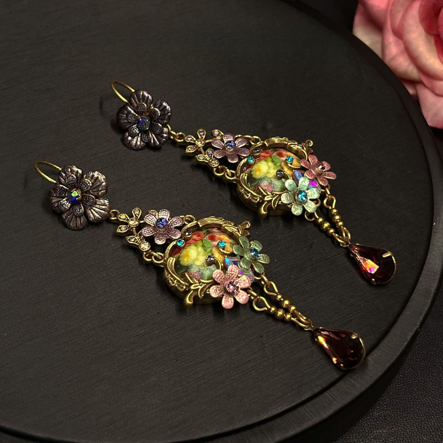 Vintage French Court Flower Earrings | Retro Style
