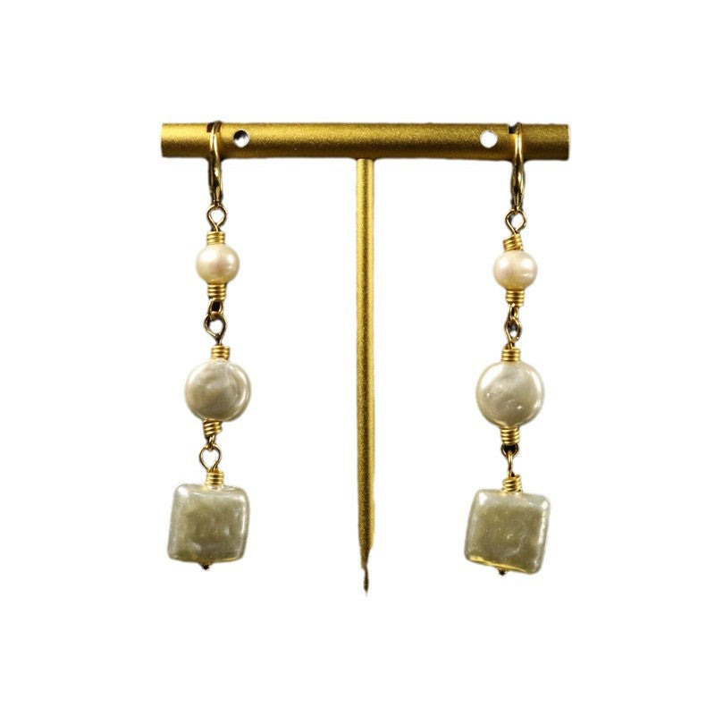 Vintage White Pearl Long Earrings & Necklace Set