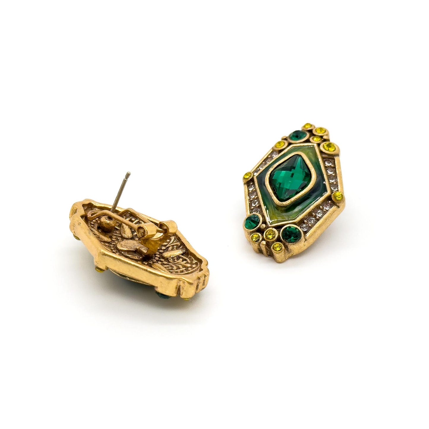 Vintage Art Deco Green Zircon Cameo Boho Earrings
