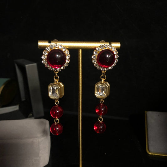 Vintage Palace Gold-Plated Long Glass Drop Earrings