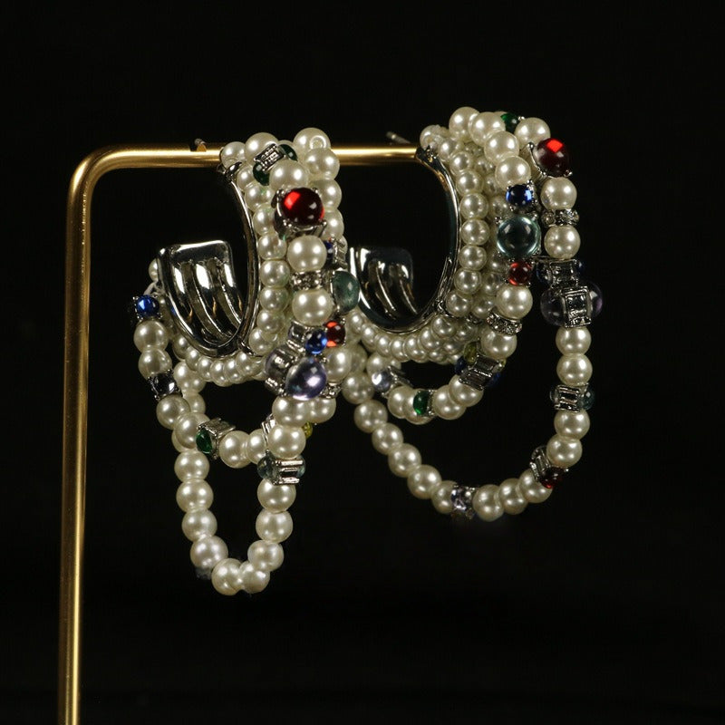 Vintage Handmade Beaded C-Hoop Earrings