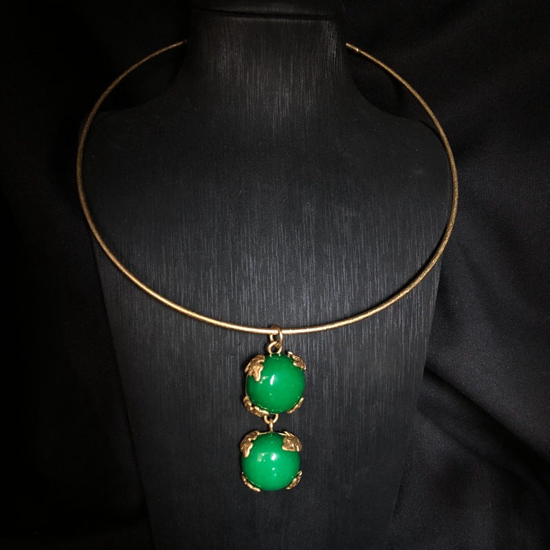 Vintage Royal Green Agate Jewelry Set