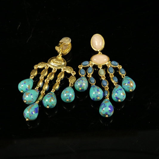 Long Gemstone Tassel Earrings