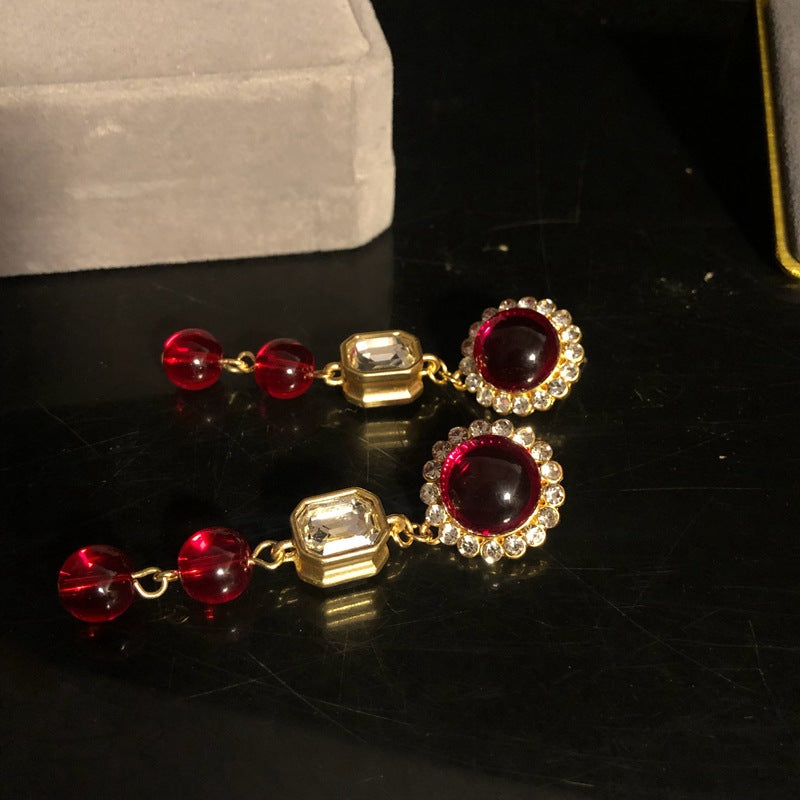 Vintage Palace Gold-Plated Long Glass Drop Earrings