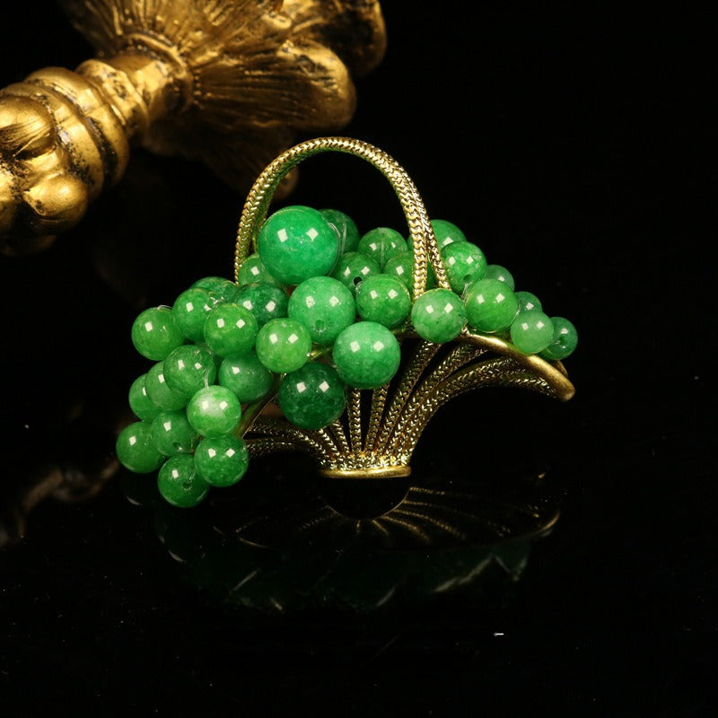 Vintage Green Grape Basket Brooch