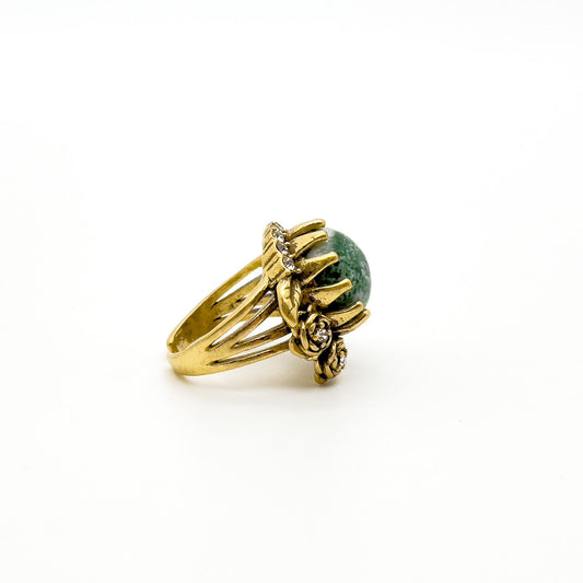Vintage Art Deco Rose Emerald Flower Open Ring