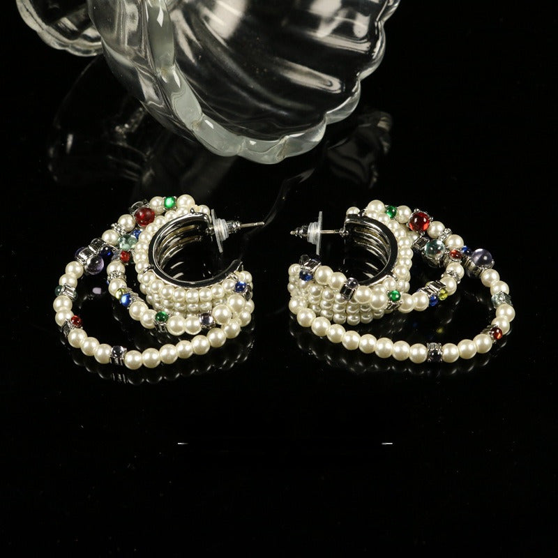 Vintage Handmade Beaded C-Hoop Earrings