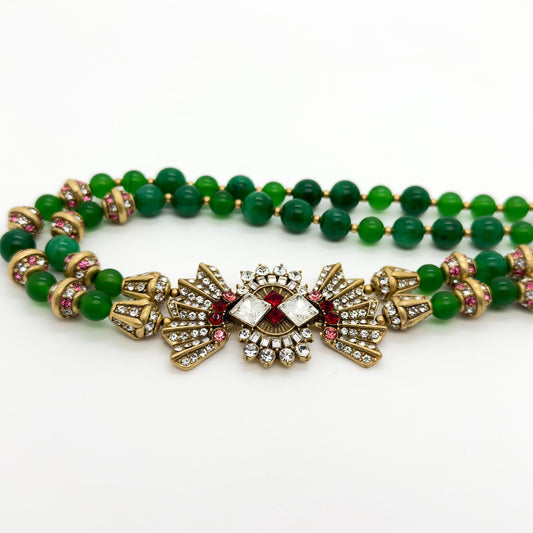 Vintage Art Deco Emerald Bow Necklace