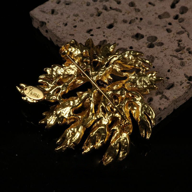 Retro Royal Flower Gold Rhinestone Brooch