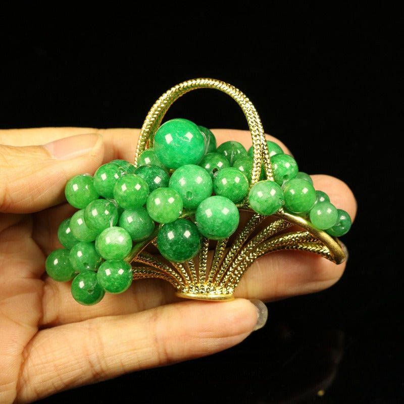 Vintage Green Grape Basket Brooch