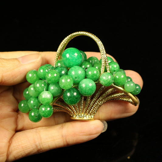 Vintage Green Grape Basket Brooch