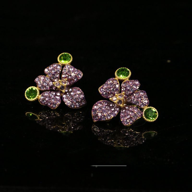 Vintage French Purple Flower Necklace & Stud Earrings