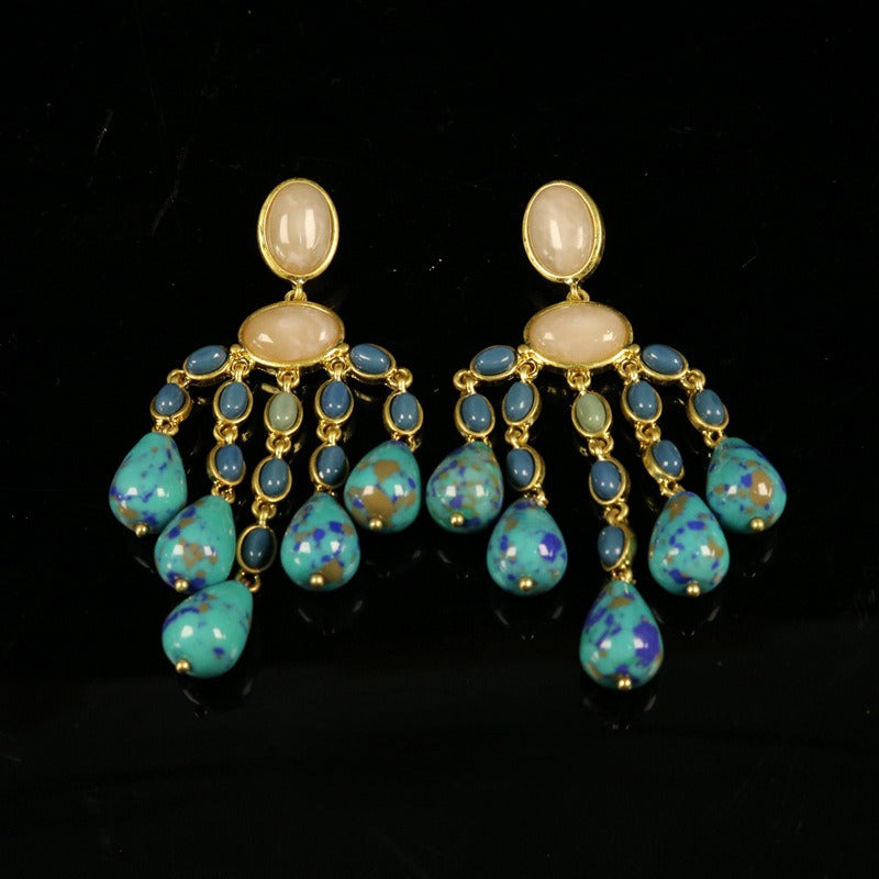 Long Gemstone Tassel Earrings