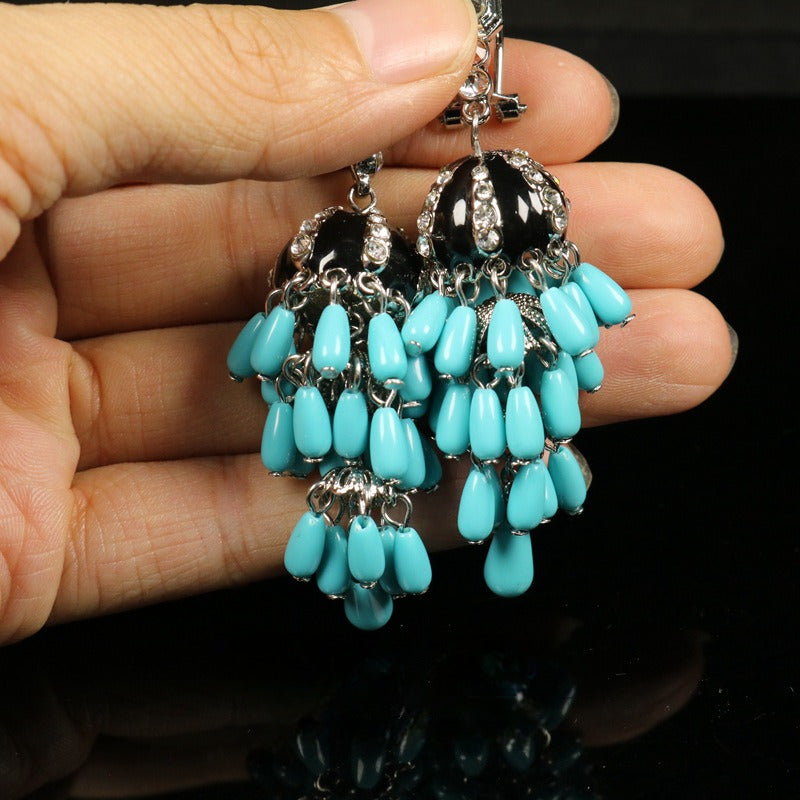 Vintage-Inspired Turquoise Tassel Earrings
