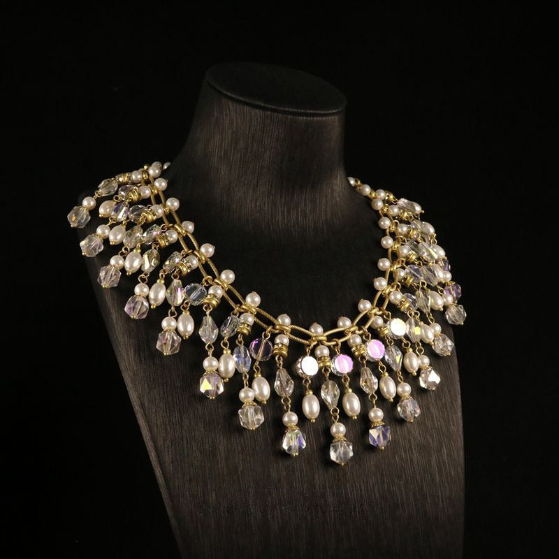 Chic Glass Necklace & Tassel Earrings Set