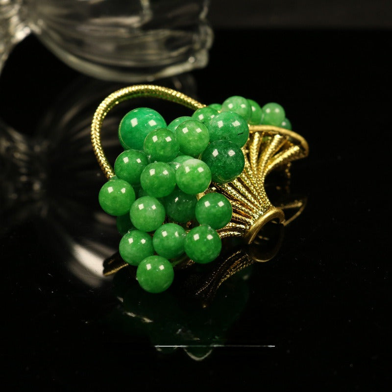 Vintage Green Grape Basket Brooch