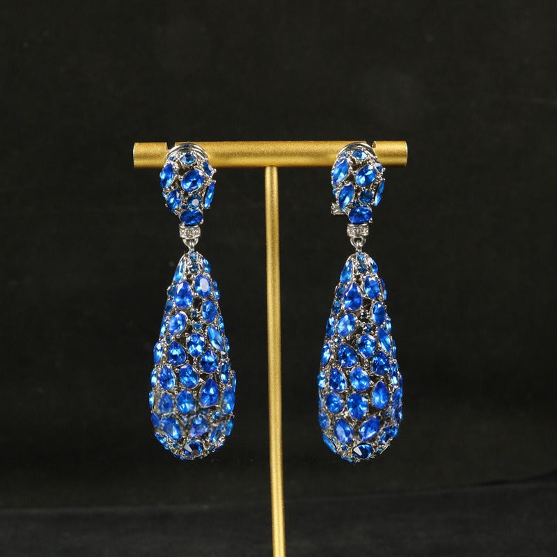 Vintage Hollow Blue Statement Earrings