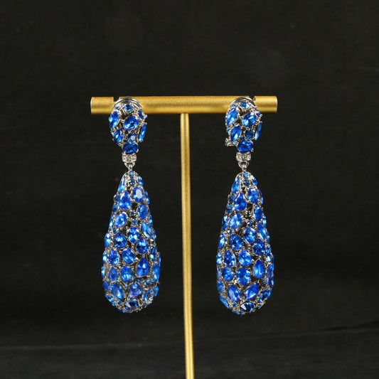 Vintage Hollow Blue Statement Earrings